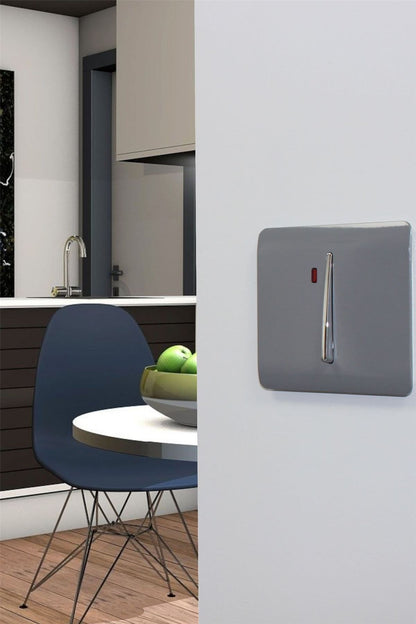 Trendi Switch 1 Gang 45 Amp Cooker Switch with Neon in Warm Grey