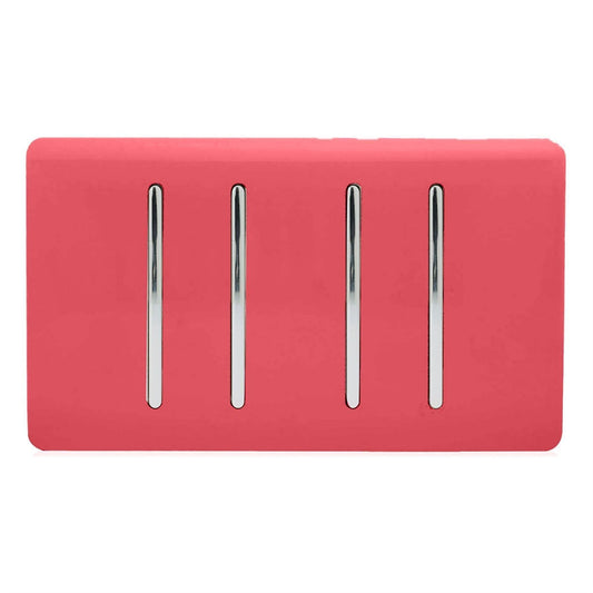 Trendi Switch 4 Gang Light Switch (1x 1 or 2 Way & 3 x Intermediate)in Strawberry Red