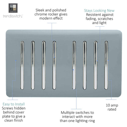 Trendi Switch 8 Gang 1 or 2 Way Light Switch in Cool Grey