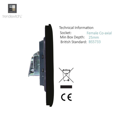 Trendi Switch 1 Gang Female Co-Axial Television Socket in Carbon Brushed Steel