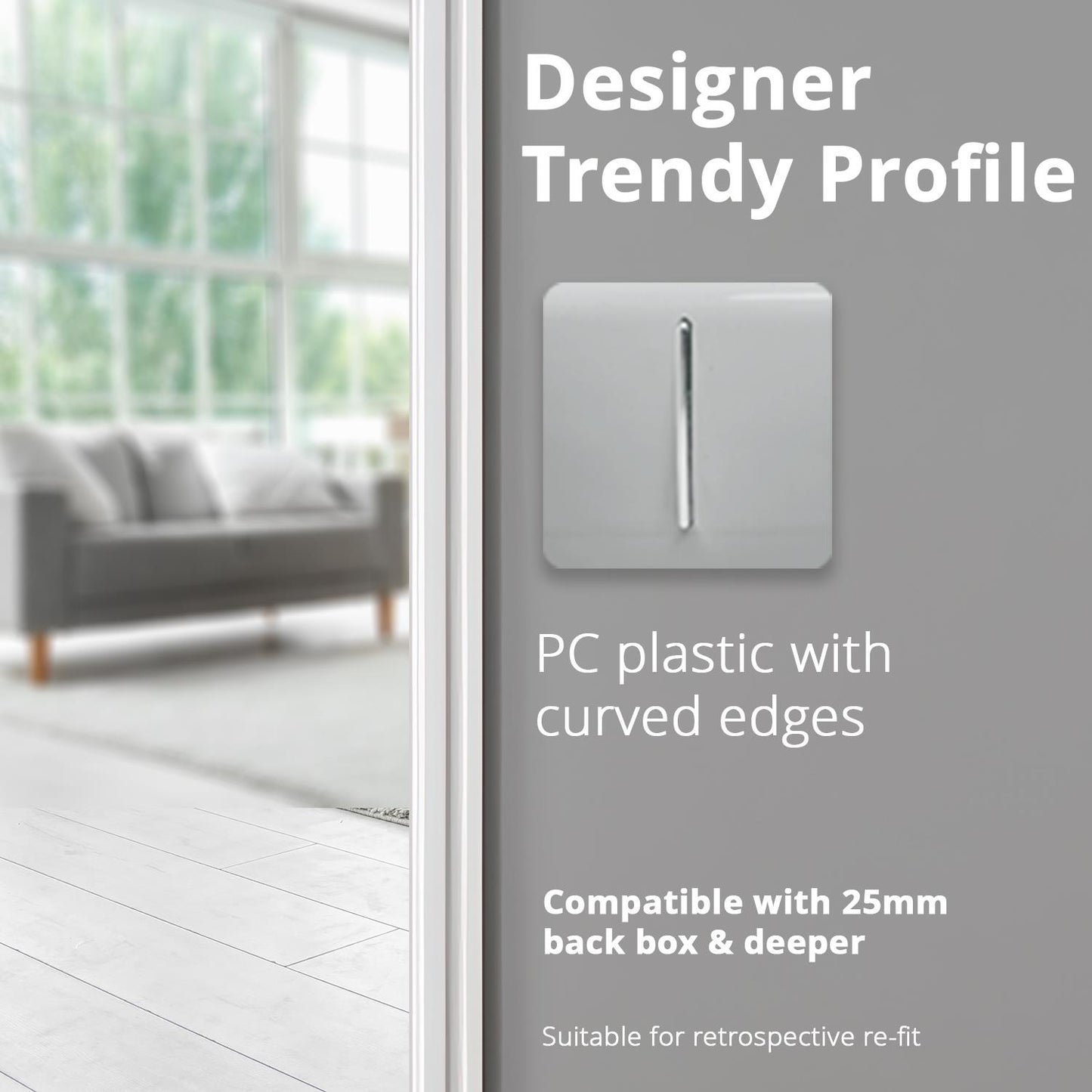 Trendi Switch 1 Gang 1 or 2 way Rocker Light Switchin Platinum Silver