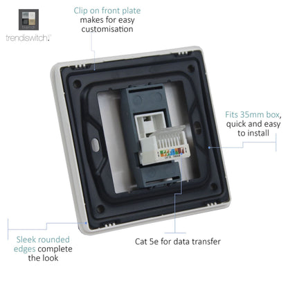 Trendi Switch 1 Gang RJ45 Cat 5e PC Ethernet Socket in Platinum Silver