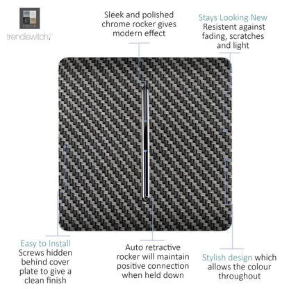 Trendi Switch 1 Gang Retractive Doorbell Switch in Carbon Fibre