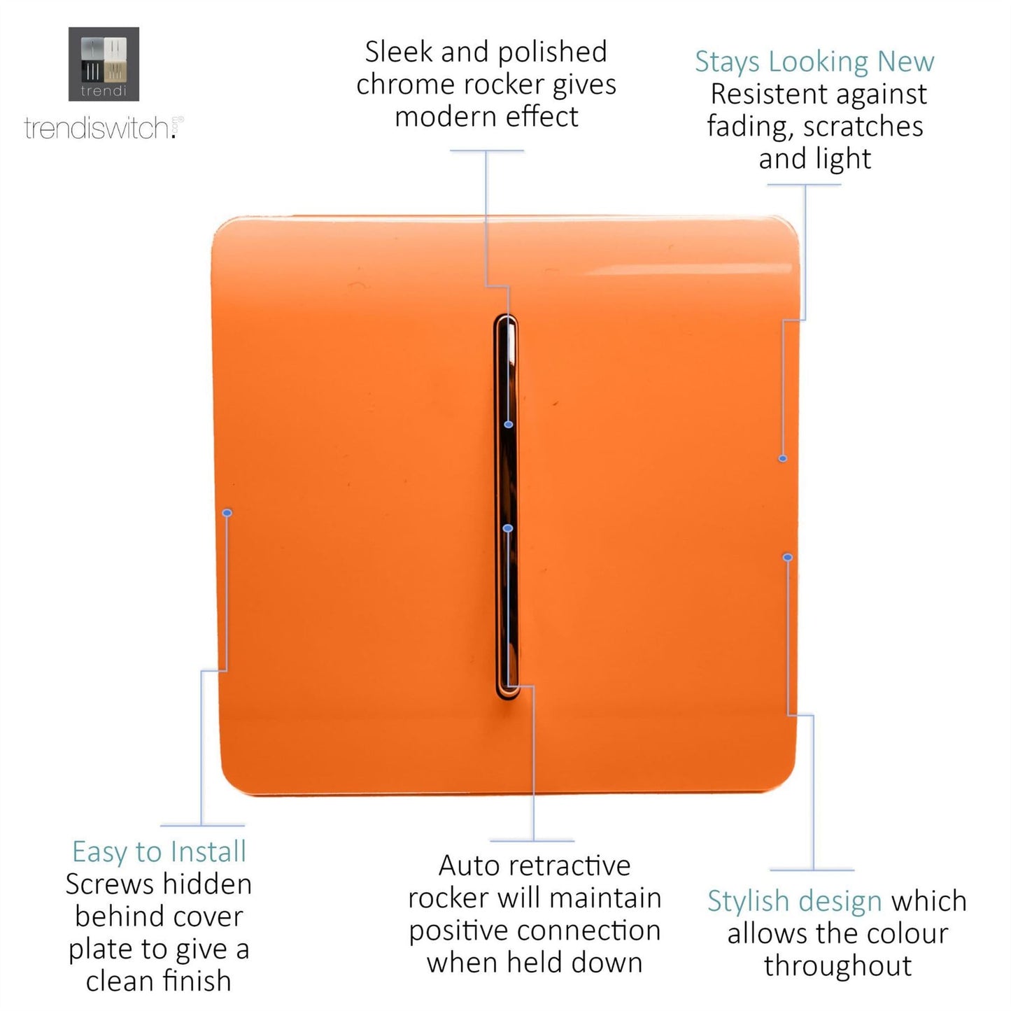 Trendi Switch 1 Gang Retractive Doorbell Switchin Sunset Orange