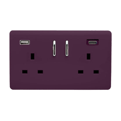 Trendi Switch 2 Gang USB 3100mA Type A & C USB Plug Socket in Plum Purple