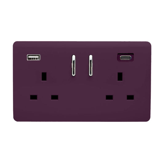 Trendi Switch 2 Gang USB 3100mA Type A & C USB Plug Socketin Plum Purple