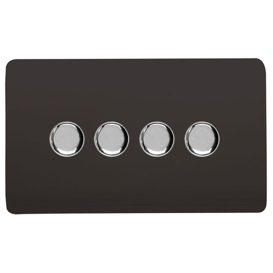 Trendi Switch 4 Gang 1 or 2 way 150w Rotary LED Dimmer Light Switchin Dark Mocha Brown