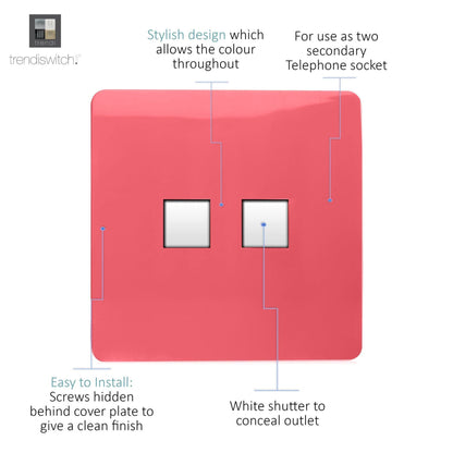 Trendi Switch 2 Gang Cat 3 Telephone Slave Socket in Strawberry Red
