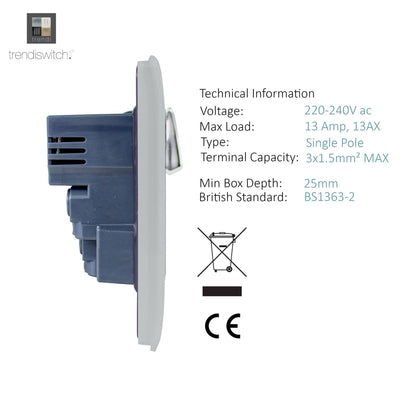 Trendi Switch 1 Gang USB 2100mA Plug Socket in Platinum Silver