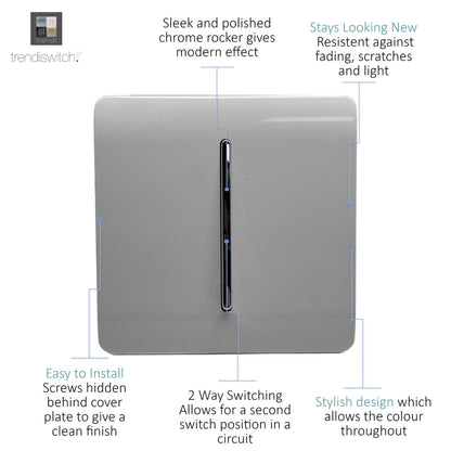 Trendi Switch 1 Gang 1 or 2 way Rocker Light Switch in Light Grey