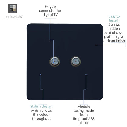 Trendi Switch 2 Gang Male F-Type Satellite Television Socket in Navy Blue