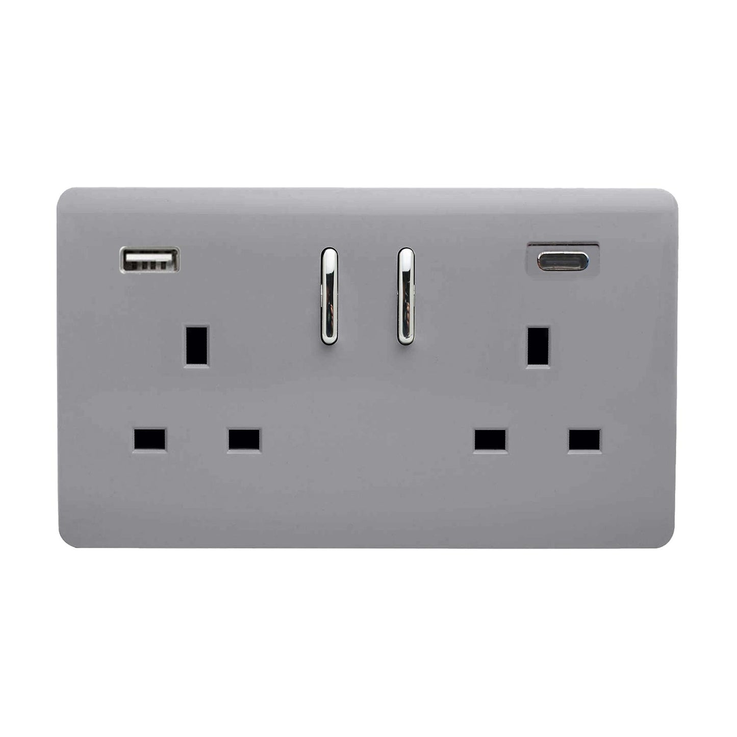 Trendi Switch 2 Gang USB 65W Type A & C USB Plug Socket in Platinum Silver