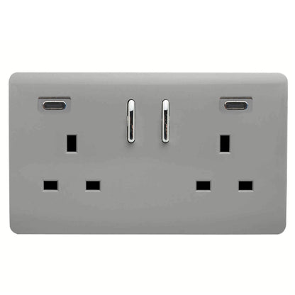 Trendi Switch 2 Gang USB 24W Type C USB Plug Socket in Light Grey