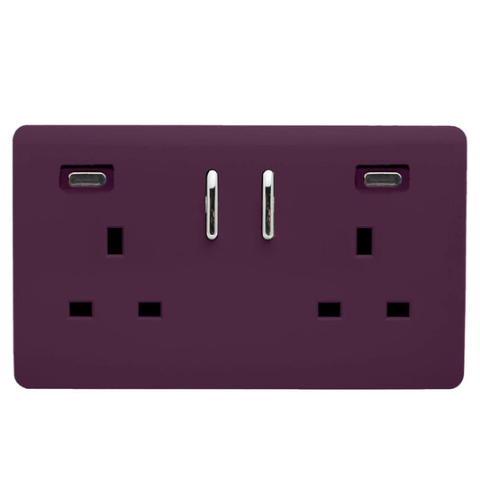 Trendi Switch 2 Gang USB 65W Type C USB Plug Socket in Plum Purple