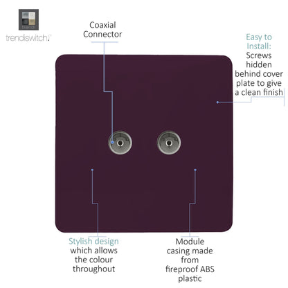 Trendi Switch 2 Gang Female Co-Axial Television Socket in Plum Purple