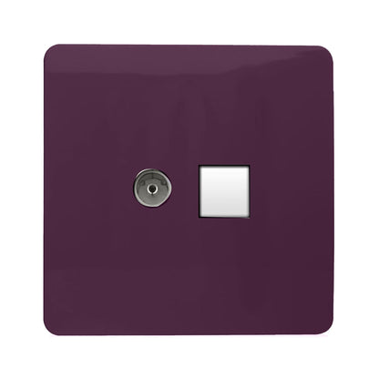 Trendi Switch 2 Gang Female TV Co-Axial & Telephone Slave Sockets in Plum Purple