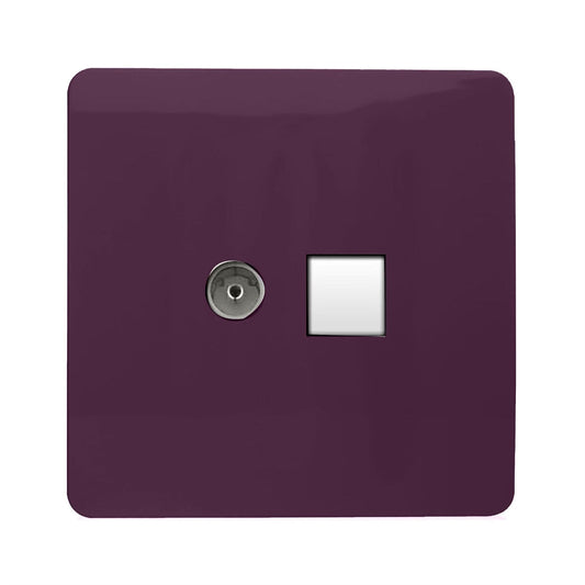 Trendi Switch 2 Gang Female TV Co-Axial & Telephone Slave Socketsin Plum Purple