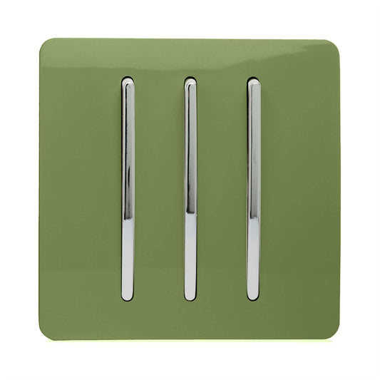 Trendi Switch 3 Gang 1 or 2 way Rocker Light Switchin Moss Green
