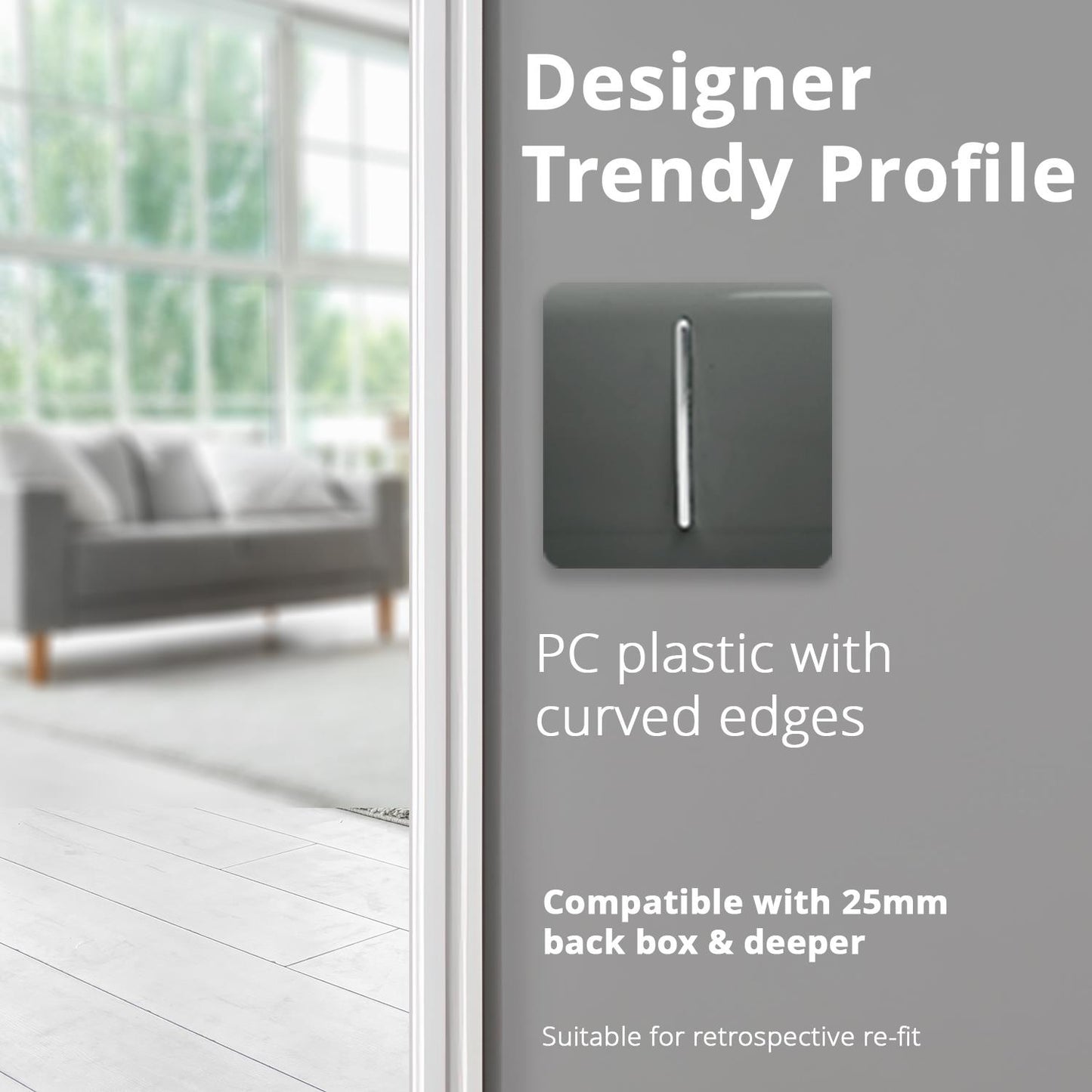 Trendi Switch 1 Gang 1 or 2 way Rocker Light Switchin Charcoal Grey