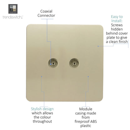 Trendi Switch 2 Gang Female Co-Axial Television Socket in Champagne Gold