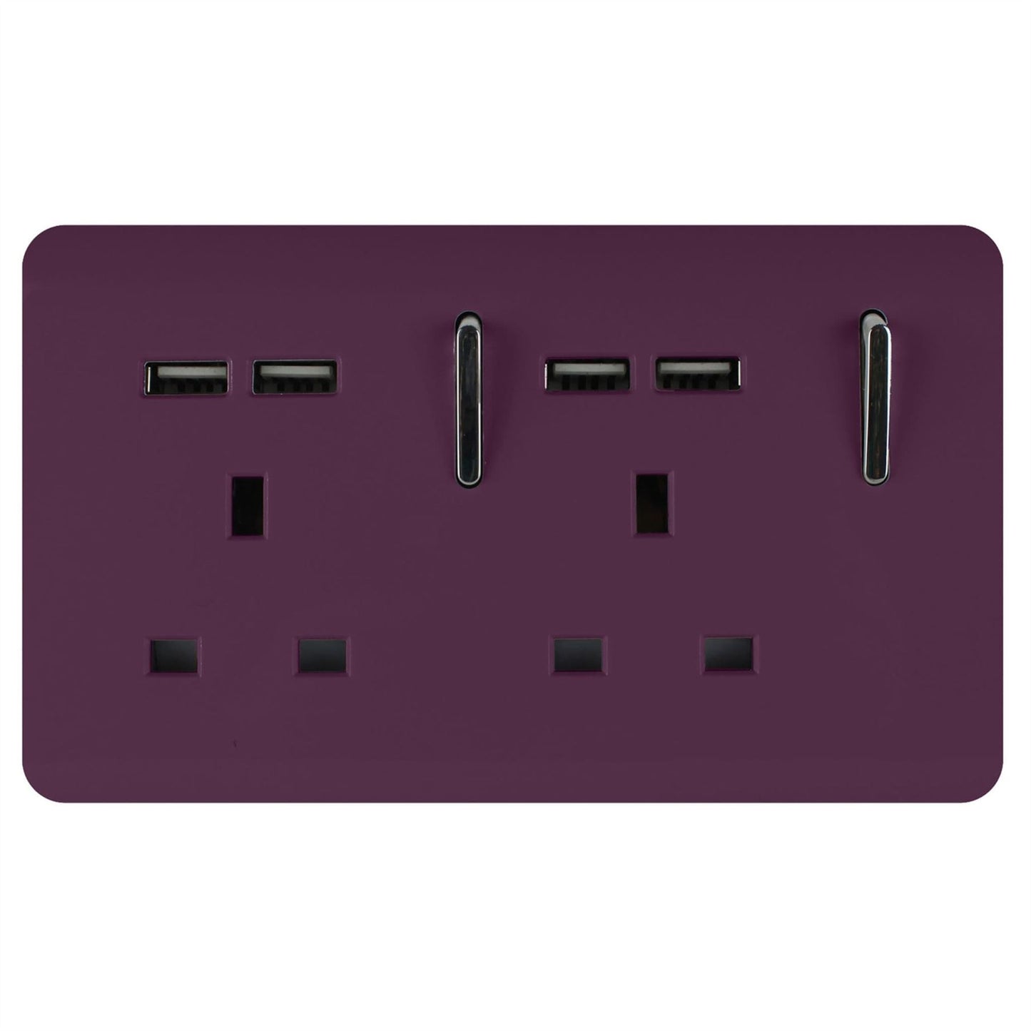 Trendi Switch 2 Gang 4 Port USB 2100mA Plug Socketin Plum Purple