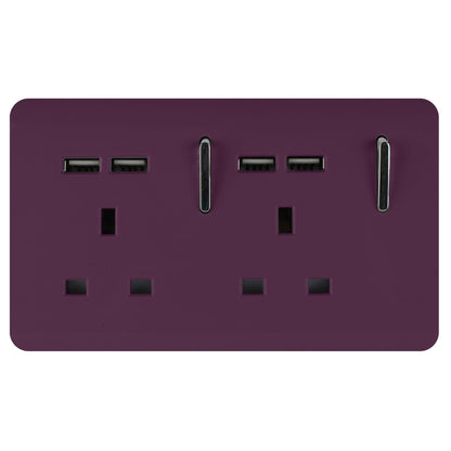 Trendi Switch 2 Gang 4 Port USB 2100mA Plug Socket in Plum Purple