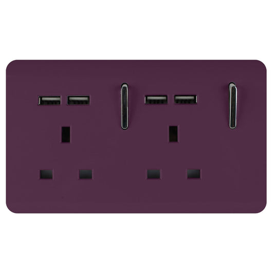 Trendi Switch 2 Gang 4 Port USB 2100mA Plug Socketin Plum Purple