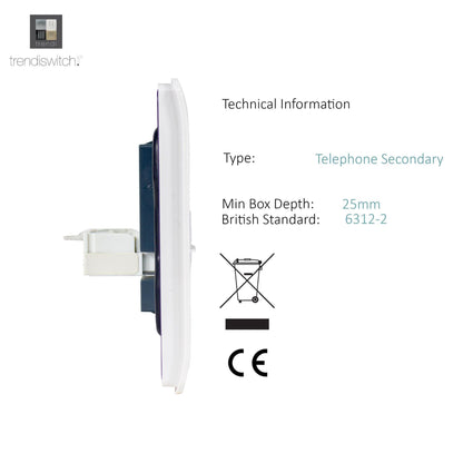 Trendi Switch 2 Gang Female TV Co-Axial & Telephone Slave Sockets in Ice White