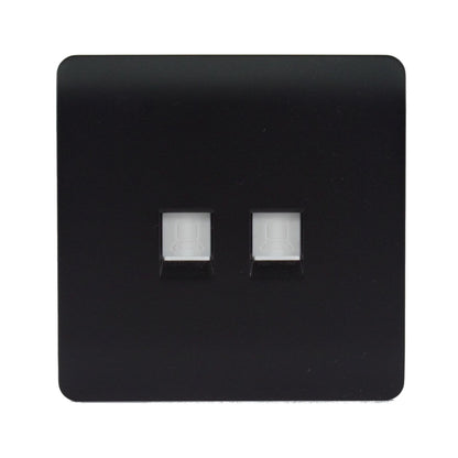 Trendi Switch 2 Gang RJ45 Cat 5e PC Ethernet & Telephone Slave Sockets in Matt Black