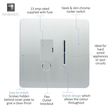 Trendi Switch 13 Amp Fused Spur with Flex Outlet in Platinum Silver