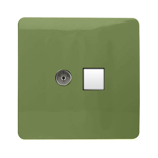 Trendi Switch 2 Gang Female TV Co-Axial & Telephone Slave Socketsin Moss Green