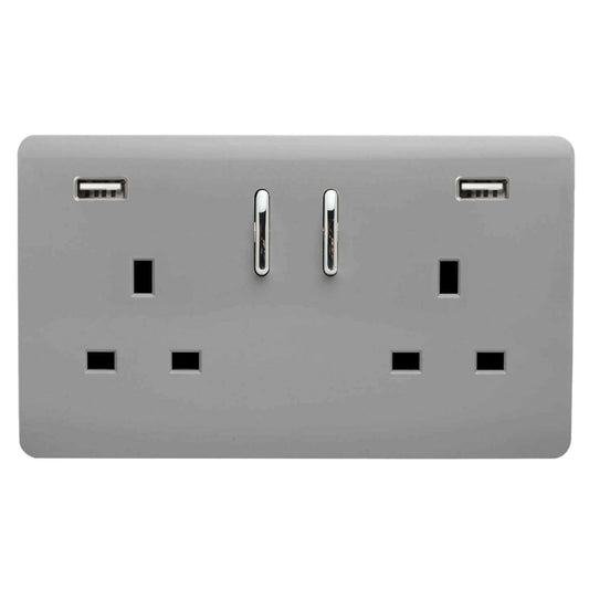 Trendi Switch 2 Gang USB 3100mA Plug Socketin Light Grey