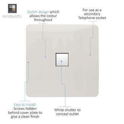 Trendi Switch 1 Gang Cat 3 Telephone Slave Socket in Ice White