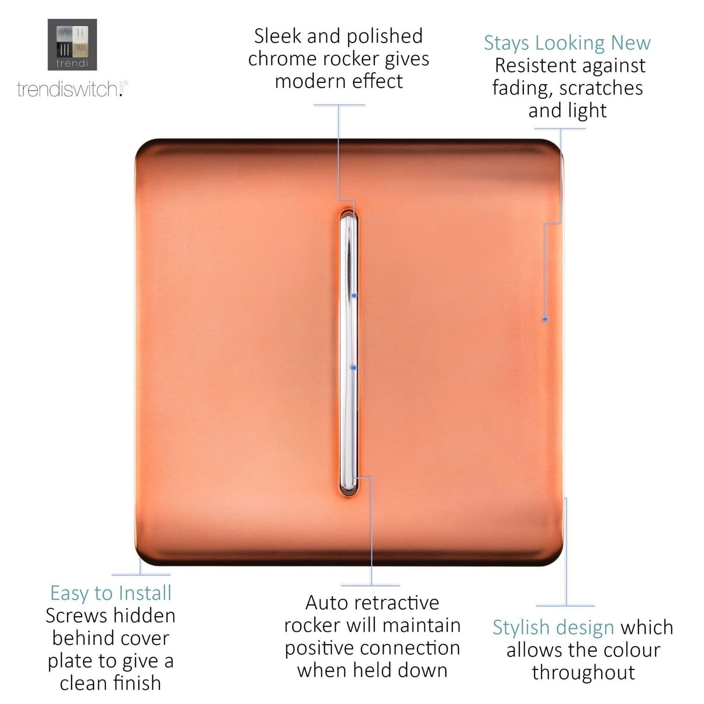 Trendi Switch 1 Gang Retractive Doorbell Switchin Copper