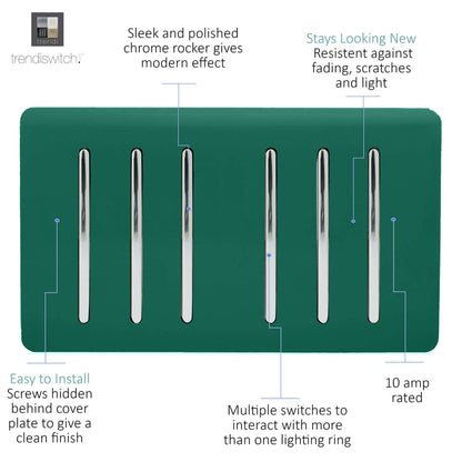 Trendi Switch 6 Gang 1 or 2 Way Light Switch in Dark Forest Green