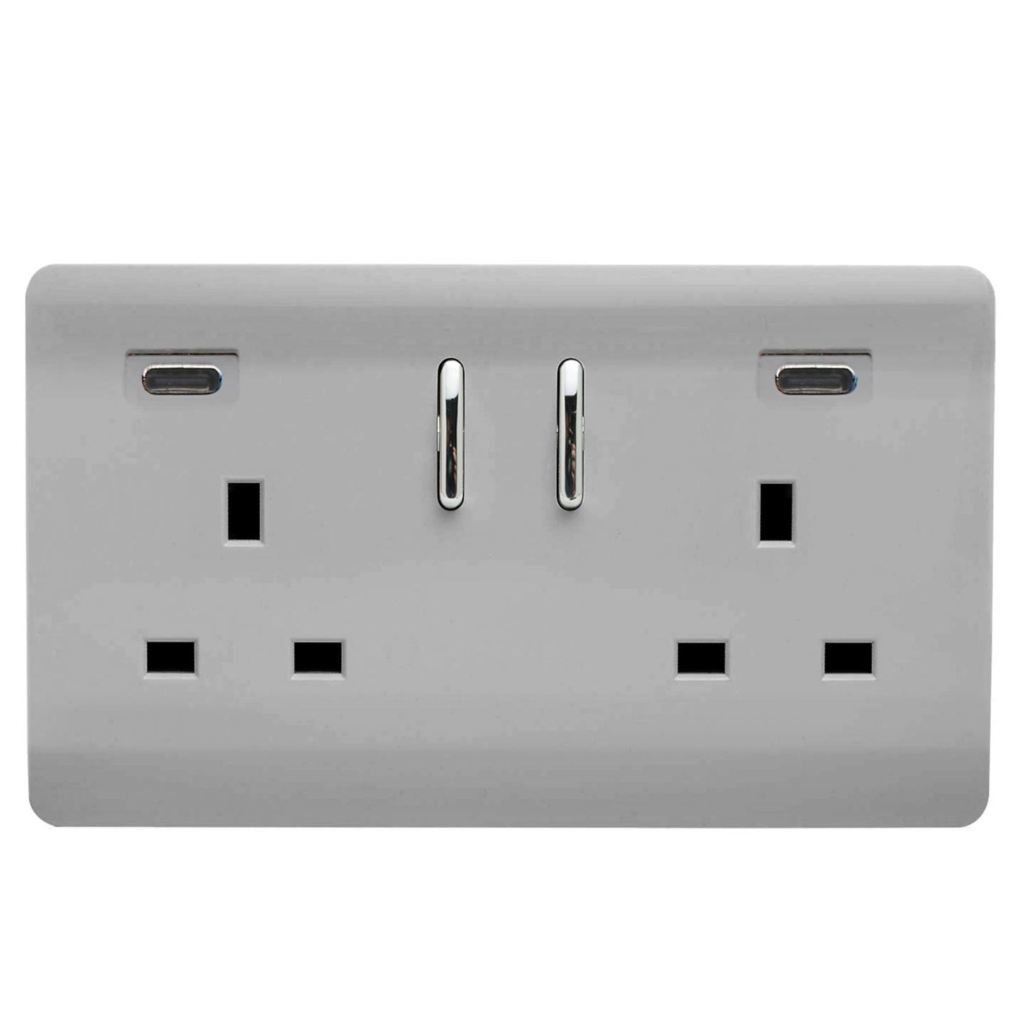 Trendi Switch 2 Gang USB 45W Type C USB Plug Socket in Brushed Steel