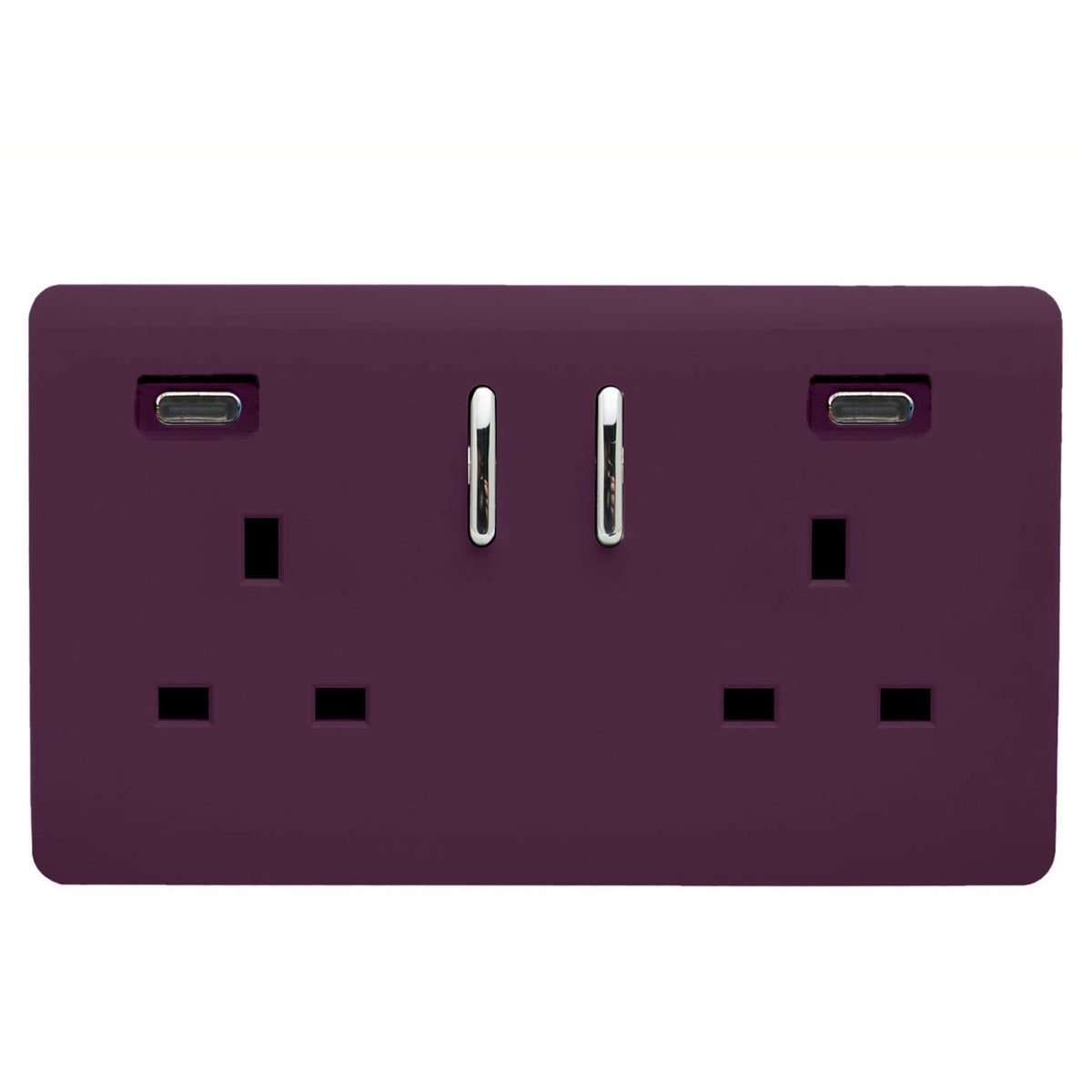 Trendi Switch 2 Gang USB 45W Type C USB Plug Socket in Plum Purple