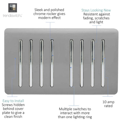 Trendi Switch 8 Gang 1 or 2 Way Light Switch in Light Grey