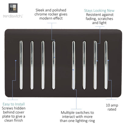 Trendi Switch 8 Gang 1 or 2 Way Light Switch in Dark Mocha Brown