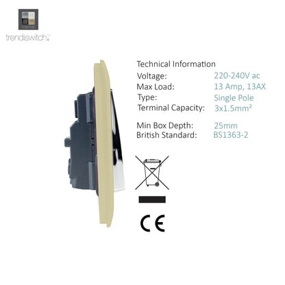 Trendi Switch 1 Gang 13 Amp Switched Plug Socket in Champagne Gold