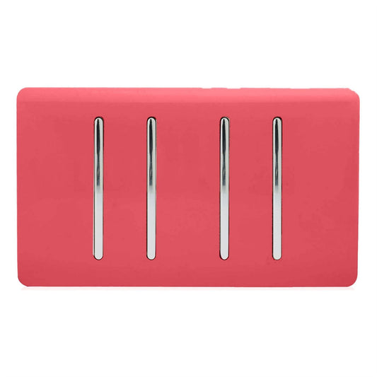 Trendi Switch 4 Gang Light Switch (3x 1 or 2 Way & 1 x Intermediate)in Strawberry Red