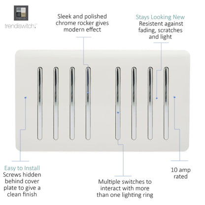 Trendi Switch 8 Gang 1 or 2 Way Light Switch in Ice White