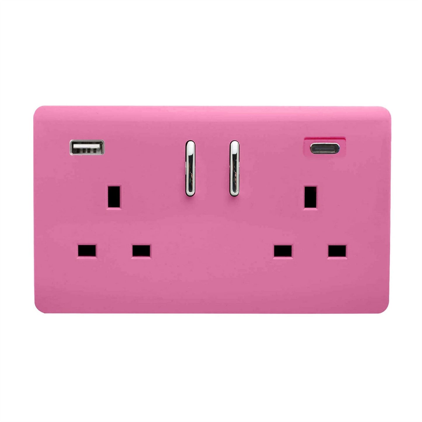 Trendi Switch 2 Gang USB 3100mA Type A & C USB Plug Socketin Candy Pink