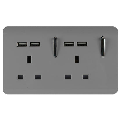 Trendi Switch 2 Gang 4 Port USB 2100mA Plug Socket in Light Grey