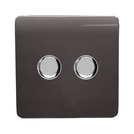 Trendi Switch 2 Gang 1 or 2 way 150w Rotary LED Dimmer Light Switchin Dark Mocha Brown