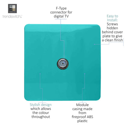 Trendi Switch 1 Gang Male F-Type Satellite Television Socket in Bright Teal