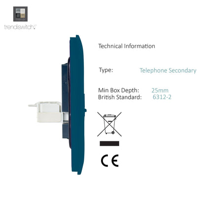 Trendi Switch 2 Gang Female TV Co-Axial & Telephone Slave Sockets in Midnight Blue
