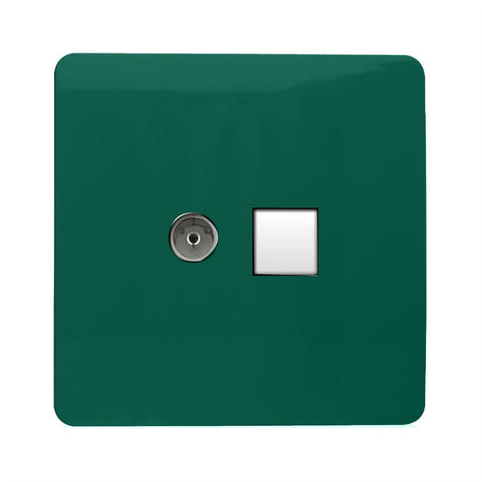 Trendi Switch 2 Gang TV Co-Axial & RJ45 Cat 6 Modern Designer PC Ethernet Socketsin Dark Forest Green