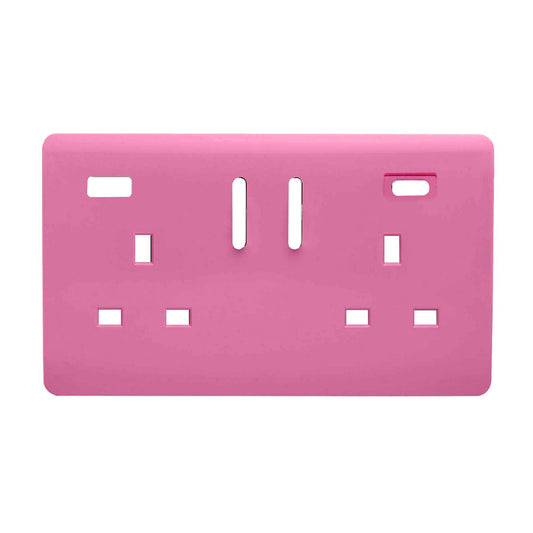 Trendi Switch 2 Gang Type A&C USB Spare Faceplate For Modern Designer Plug Socket in Candy Pink