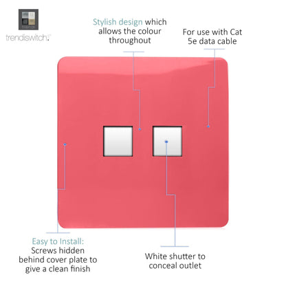 Trendi Switch 2 Gang RJ45 Cat 5e PC Ethernet Socket in Strawberry Red
